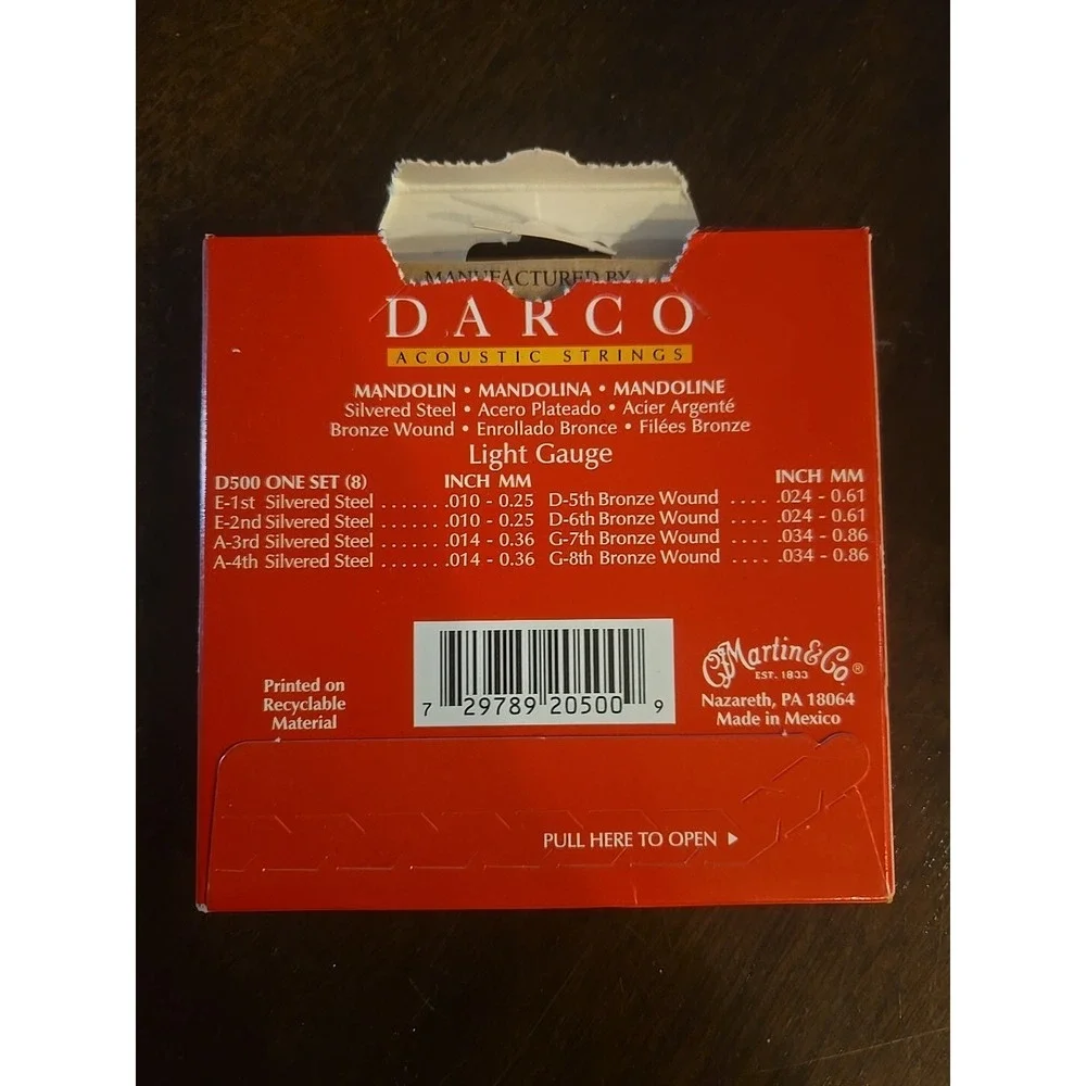 Martin Darco Acoustic 8 Strings‎ Mandolin D500 Light Gauge 80/20 Bronze Wound